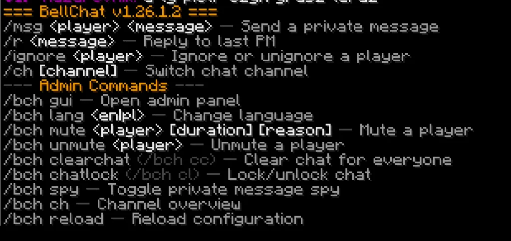 Lista komend BellChat