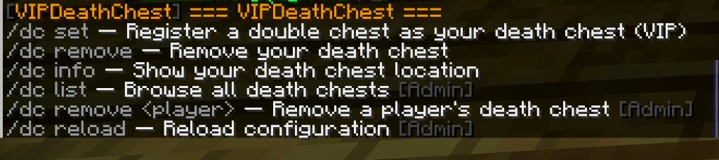 Komendy VIPDeathChest